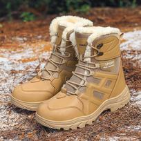 Men's Mid-Calf Snow Boots Waterproof Warm Fur Lined Winter Hiking Boot Non-slip Outdoor High-top Shoes Work Trekking Combat Ankle Booties for Male 39 ruda