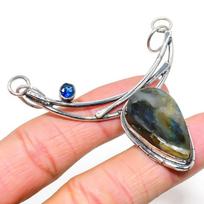 Natural Labradorite, Blue Topaz Gemstone 925 Sterling Silver Pendant 2.76  F3s40