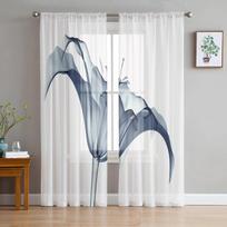 Mėlynos gėlės abstrakčios permatomos užuolaidos gyvenamojo kambario dekoravimui šifono tiulio galio virtuvės lango užuolaidos 135W x 114H(cm) white
