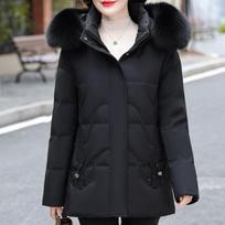 Real Fur Collar Middle Age Women Winter White Duck Down Jackets Vintage Plus Size Parkas Hooded Elegant Thick Warm Short Down Coats Woman Outerwears XL smėlis