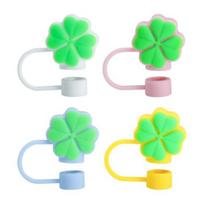 4Pcs 10MM Four-leaf Clover Straw Cover Food Grade Silicone Reusable Dust-proof No Spill Tumbler Straw Tip Plug Topper Protector Cup Accessories Sets green