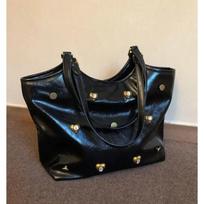 Vintage Black Tote Bag Women Autumn New Beading Chic Large Capacity Handbag Female Retro Casual Shoulder Bag black