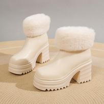 Lucyever Faux Fur High Heel Ankle Boots Women Fashion Crystal Zipper Chunky Platform Snow Boots Woman Thick Heeled Winter Shoes 35