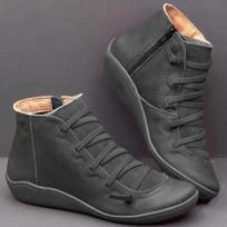 Nauji moteriški apvalūs pirštai plokščiu užtrauktuku sniego batai vilnoniai šlepetės Moteriški auliniai batai moteriški PU Oda moteriški batai Zapatos De Mujer 35 black