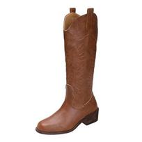 New Embroidered Leather Platform Western Cowboy Boots for Women Fashion Soft Sole Autumn Winter Women's Chelsea Boots Shoes 35 brown