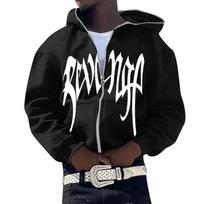 Full With American Letter Print Zip Hoodie For Autumn And Winter Plush Plus L