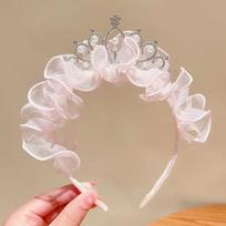 1 Piece Kids Sweet Princess Headband for Girl Mesh Pearl Crown Hair Hoop for Children Birthday Party Hair Styling Headwear white