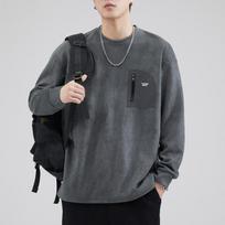 Autumn Suede American Heavy Black Crew Neck Sweater Men'S Loose Plus Size Top Casual Trend 4XL juoda