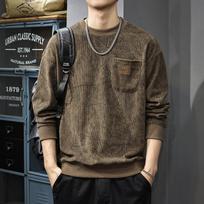 Autumn And Winter Heavy German-Austrian Velvet Crew Neck Sweater Men'S American Trendy Brand Printing Texture Loose Large Size Velvet Bottoming Shirt S kava