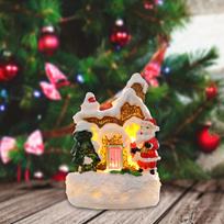 Kalėdinė figūrėlė Kaimo namelio statula Meno kūrinių kolekcija Dervos skulptūra Dekoracija stalui Snowman brown