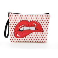 New Polka Dot Lip Print Storage Bag  Woven Strap Storage for Toiletries Women's Portable Makeup Bag 17 * 25cm raudona
