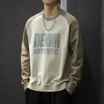 American Heavy Retro Contrasting Color Splicing Crew Neck Sweater Men'S Loose Large Size Trendy Brand Printing Pullover Jacket Trendy M gray