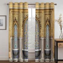 Prabangus musulmonų Ramadano festivalis Romos paštas Užuolaidos Langų Užuolaidos Svetainės miegamojo dekoravimui 2 vnt. Nemokamas pristatymas W60H60(CM)x2pcs&Grommet Top brown