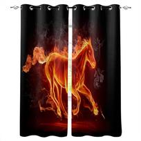 Animal Horse Flame Black Blackout Curtains For Living Room Bedroom Printed Window Treatment Drapes Home Decor W135 x H60cm