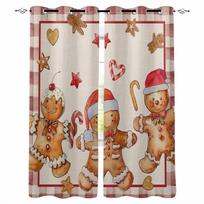 Christmas Gingerbread Man Retro Candy Blackout Curtains For Living Room Bedroom Window Treatment Blinds Drapes W135 x H60cm