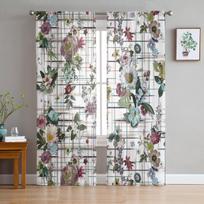 Floral Tile Flower Window Treatment Tulle Modern Sheer Curtains for Kitchen Living Room the Bedroom Curtains Decoration W135 x H114cm