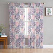Cute Succulents Pattern Window Treatment Tulle Modern Sheer Curtains for Kitchen Living Room the Bedroom Curtains Decoration W135 x H114cm gray