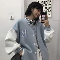 Men Women Fashion Tide Brand Hoodies Jacketamerican Retro Baseball Loose Jacket Men's Fashion Solid Color Top Loose Plus Size Jacket 2XL dangaus mėlyna spalva