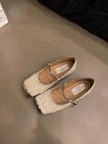 Fashion Ballet Flats Women's Costume Tweed Mary Janes Shoes Ballet flats with sequins on the upper 35 smėlis