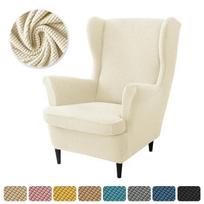 Polar Fleece Wing Chair Cover Stretch Spandex High Back Armchair Covers Elastic Non Slip Sofa Slipcovers with Seat Cushion Cover white