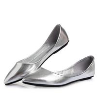 Fashion Silver/gold pointy toe slip on flats ballet shoes women shallow mouth loafers trendy patent leather moccasins femme over size 43 4.5 sidabras