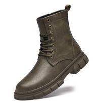 Madingi neslystantys žiemos ankle boots, aukštakulniai vyriški laisvalaikio batai, natūralios odos žiemos avalynė sniegui, madingi vyriški lauko motokroso batai 46 juoda