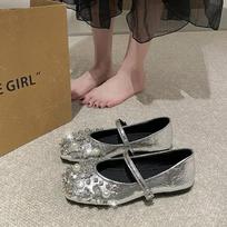 Fashion Top Quality Summer Women Flat Ballet Shoes Rhinestone Women Loafers Platform Mesh Shiny Women's Casual Shoes Crystal Shoe 35 sidabras