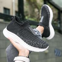 Fashion Men Flat Shoes Lazy Plus Size Socks 39-50 High Elasticity Knitted Fabric Comfortable Black Sports Shoes for Walking and Running 39 pilka spalva