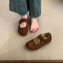 Fashion Fashion Hook Loop Women Flats with Fur Warm Shoes Soft Female Shallow Footwear Round Toe Ladies Flats Mary Janes Plush Shoes 35 ruda