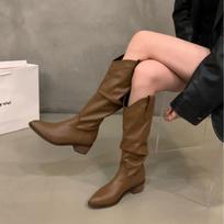 Fashion Women Fur Suede Boots New 2024 Fashion Pleated Wedge Long Boots Ladies Round Toe Slip on Mid-calf Boots Low Heel Botas De Mujer 35 ruda