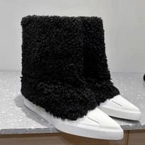 Fashion Pointed Toe Women Fur Ankle Boots Flats Designer Plush Shoes Woman 2025 Trend Goth Chelsea Boots Winter New Mujer Snow Botas 35 juoda