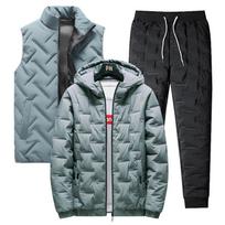 Vyriškas žieminis komplektas šiltas kostiumas šilta liemenė švarkas + šiltos kelnės 2 dalių komplektas XXXXXL gray