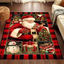 Santa Claus & Snowman Design Area Rug Christmas Themed Carpet Chair Mat for Living Room Bedroom Office Non-Slip Entrance Doormat 40X60cm-16x24in