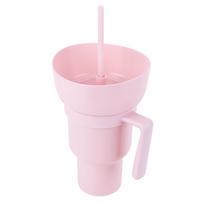 1000ml Popcorn Beverage Cup Multifunction Stadium Tumbler Snack Cup and Bowl Combo Leak-Proof with Straw & Handle for Kids Adult rožinė