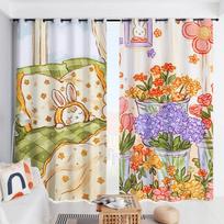 New Cartoon Cute Curtain High Shading Girls Dormitory Children's Room Bedroom Blackout Drape Window Pastoral Style Pattern New W55 X H120cm X 2&HOOK