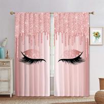 Pink Blue Yellow Eyelash Eyes Thin Shading Curtain for Living Room 2Pieces Kids Bedroom Children WindowsBathroom Decor Hooks W55 X H120cm X 2&HOOK