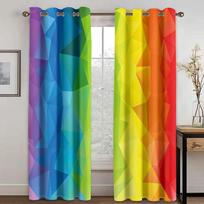 Cheap Dazzling Rainbow Colorful Modern High Shading Windows Curtains for Living Room Bedroom Decor Blackout Material Drape New W55 X H120cm X 2&HOOK
