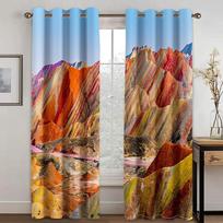 Natural Scenery Pattern High Shading Curtain Snow Mountain Lake Forest Cloud Sunset Waterfall Drape for Bedroom Hotel Studio W55 X H120cm X 2&HOOK