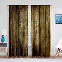2 Panel Wooden Door Printed Curtain Semi-blackout Curtain for Bedroom Living Room Floor-to-ceiling Window Rod Pocket Home Decor 100W130H(CM)40x51in&rod pocket
