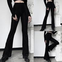 Women Solid Color High Waist Slim Fit Flares Casual Pants Spring S juoda