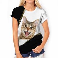 Madingi marškinėliai Moteriški Harajuku Laisvalaikio viršūnės 3D Kawaii Cat Printing Negabaritinės moteriškos Juokingos marškinėliai trumpomis rankovėmis Vasariniai marškinėliai 5XL beige