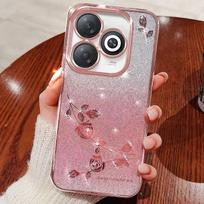 Phone Case For Infinix Smart 8/ Tecno Spark Go 2024 Flash Pink Flower Transparent Shock Protection Luxury Diamond Shining Protective Cover Tecno Spark Go 2024 rožinė