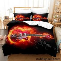 Fire Guitar Bedding Set Single Twin Full Queen King Size Bed Set Adult Kid Bedroom Duvetcover Sets Anime parure de lit Bed 70x133cm 2pcs black