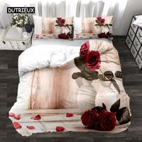 Rožinė paklodė su užvalkalu Microfiber Rožė Romantiškos gėlės Poros antklodės užvalkalas Valentino dienos dovana Gėlių tema Karališkas antklodės užvalkalas EU single(135x200cm)