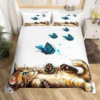 Cartoon Cat Duvet Cover Set Cute Unicorn Cat Bedding Set For Kids Boys Girls Animal Themed Comforter Cover Kawaii Quilt Cover EU single(135x200cm) black