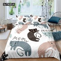 Cartoon Cat Dogs Bedding Set Cartoon Kittens Animals Pet Microfiber Duvet Cover for Women Children Kids Girls Bedroom Decoration EU single(135x200cm) black