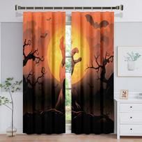 Happy Halloween Castle Pumpkin Witch Moon Window Curtain for Kids Living Room Bedroom Bathroom Kicthen Door Cupboard Decor Hooks W50 X H130(CM)X2&Hook