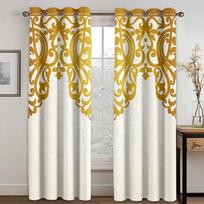 Luxury Gold Abstract Geometric European Bohemia Barquote 2Pcs Window Curtains For Kids Bedroom Living Room Bathroom Kicthen Door W50 X H130(CM)X2&Hook white