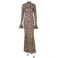 Winter Light Wind Leopard Print Stand Collar Waist Sexy Dress L leopardo rašto spalva