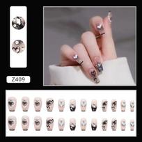Mysterious Short Ballet Wearing Nail Diamond Black Love Smudging Fake Nail Manicure Patch Finished Nail Piece